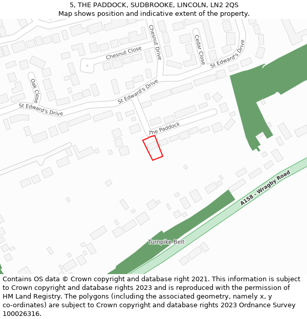 5, THE PADDOCK, SUDBROOKE, LINCOLN, LN2 2QS: Location map and indicative extent of plot