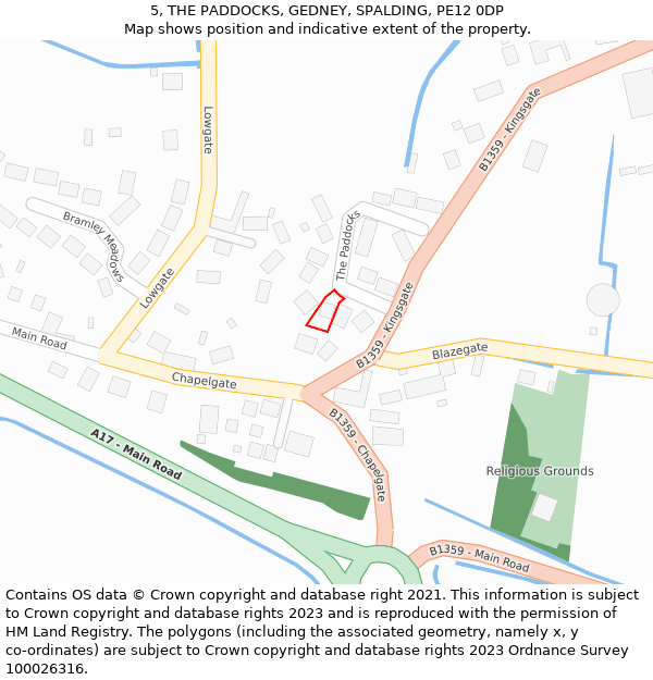 5, THE PADDOCKS, GEDNEY, SPALDING, PE12 0DP: Location map and indicative extent of plot