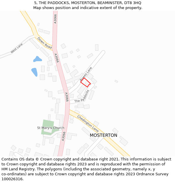 5, THE PADDOCKS, MOSTERTON, BEAMINSTER, DT8 3HQ: Location map and indicative extent of plot