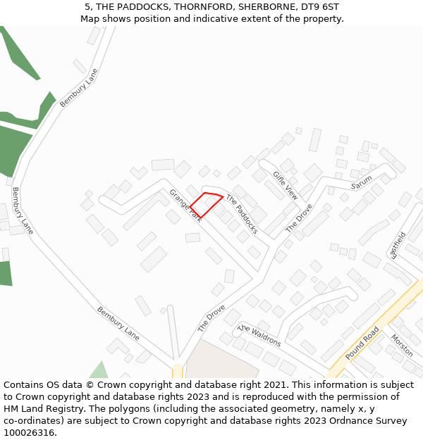 5, THE PADDOCKS, THORNFORD, SHERBORNE, DT9 6ST: Location map and indicative extent of plot