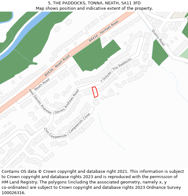 5, THE PADDOCKS, TONNA, NEATH, SA11 3FD: Location map and indicative extent of plot