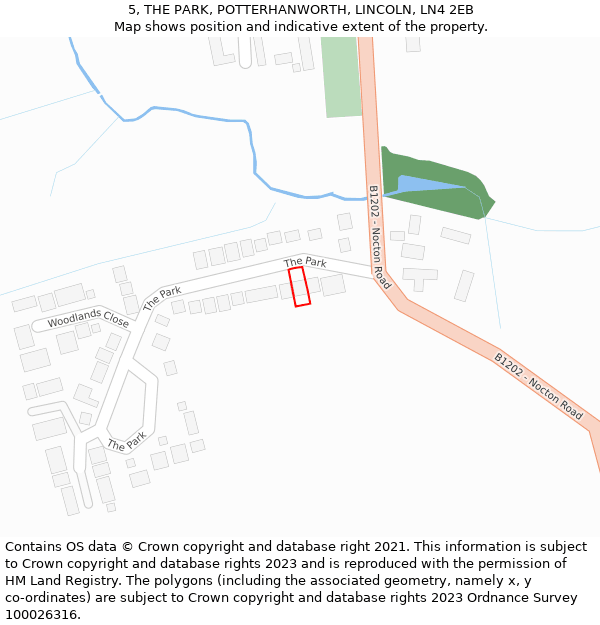 5, THE PARK, POTTERHANWORTH, LINCOLN, LN4 2EB: Location map and indicative extent of plot