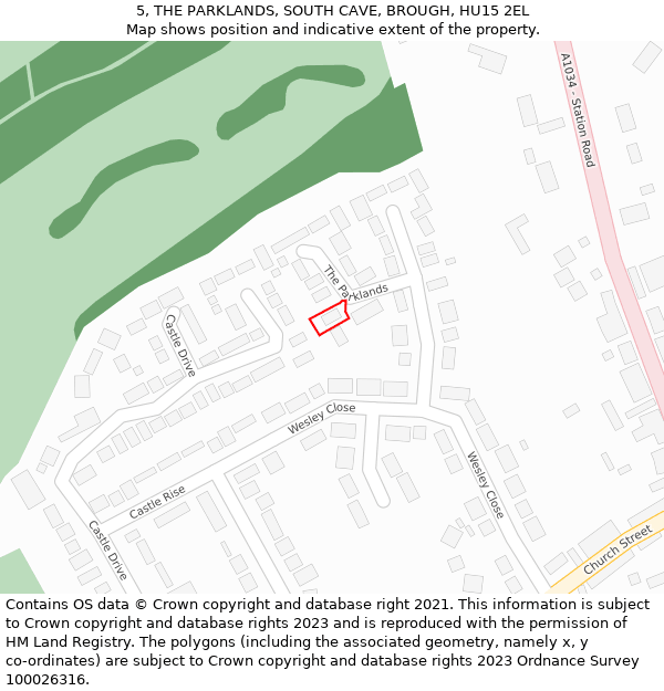 5, THE PARKLANDS, SOUTH CAVE, BROUGH, HU15 2EL: Location map and indicative extent of plot