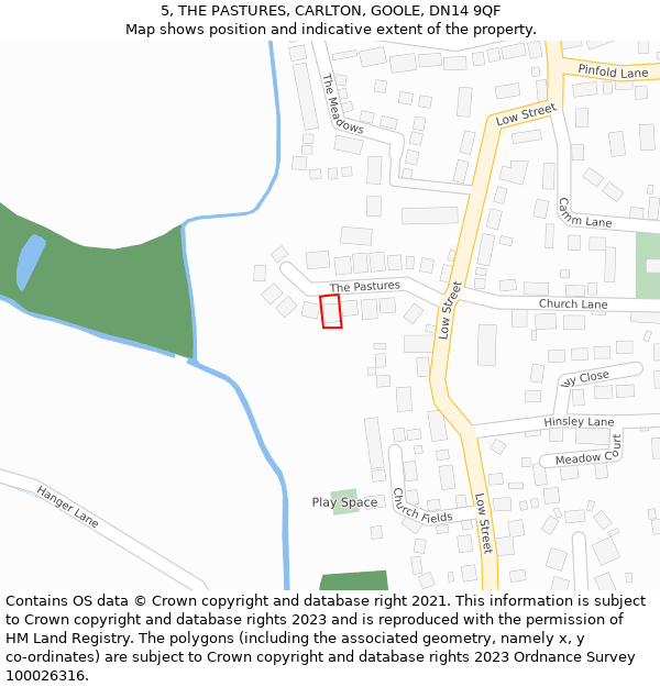 5, THE PASTURES, CARLTON, GOOLE, DN14 9QF: Location map and indicative extent of plot