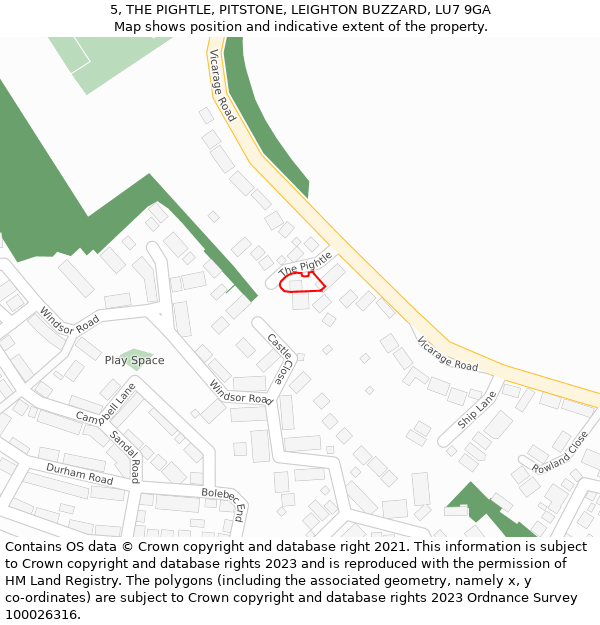 5, THE PIGHTLE, PITSTONE, LEIGHTON BUZZARD, LU7 9GA: Location map and indicative extent of plot