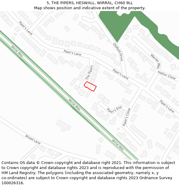 5, THE PIPERS, HESWALL, WIRRAL, CH60 9LL: Location map and indicative extent of plot