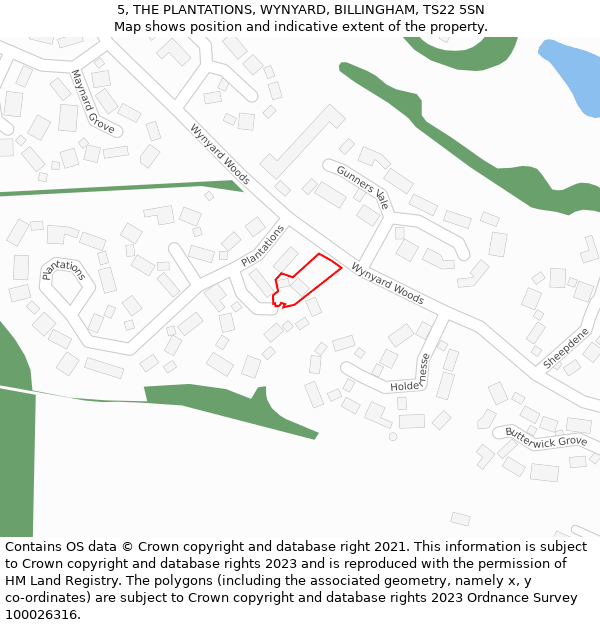 5, THE PLANTATIONS, WYNYARD, BILLINGHAM, TS22 5SN: Location map and indicative extent of plot