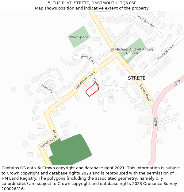 5, THE PLAT, STRETE, DARTMOUTH, TQ6 0SE: Location map and indicative extent of plot