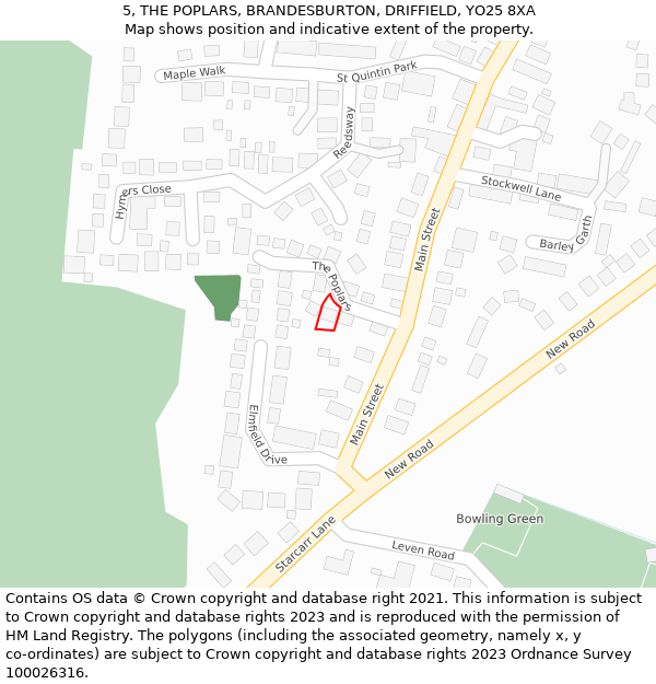 5, THE POPLARS, BRANDESBURTON, DRIFFIELD, YO25 8XA: Location map and indicative extent of plot