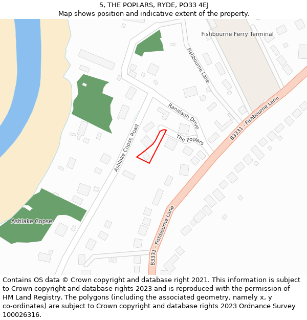 5, THE POPLARS, RYDE, PO33 4EJ: Location map and indicative extent of plot