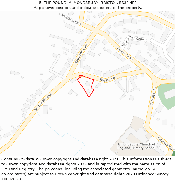 5, THE POUND, ALMONDSBURY, BRISTOL, BS32 4EF: Location map and indicative extent of plot