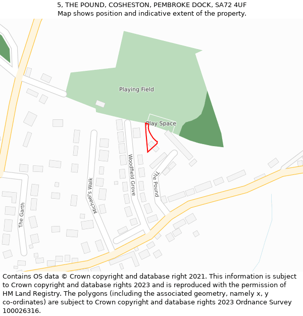 5, THE POUND, COSHESTON, PEMBROKE DOCK, SA72 4UF: Location map and indicative extent of plot