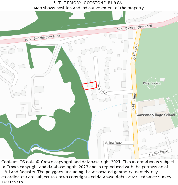 5, THE PRIORY, GODSTONE, RH9 8NL: Location map and indicative extent of plot