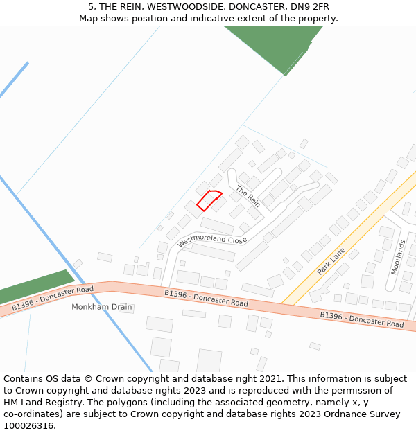 5, THE REIN, WESTWOODSIDE, DONCASTER, DN9 2FR: Location map and indicative extent of plot