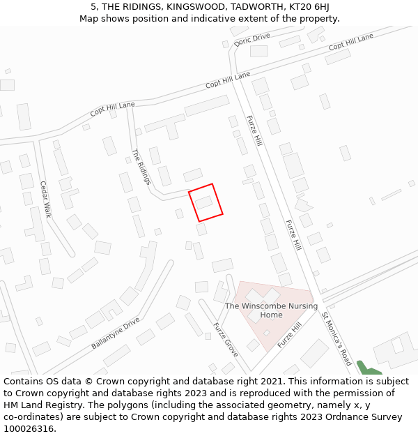 5, THE RIDINGS, KINGSWOOD, TADWORTH, KT20 6HJ: Location map and indicative extent of plot