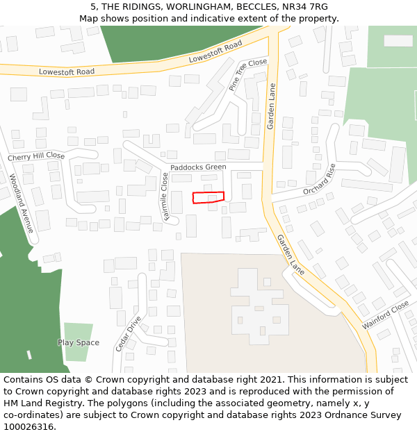 5, THE RIDINGS, WORLINGHAM, BECCLES, NR34 7RG: Location map and indicative extent of plot