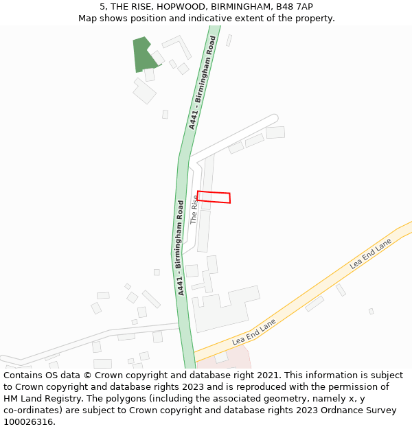 5, THE RISE, HOPWOOD, BIRMINGHAM, B48 7AP: Location map and indicative extent of plot