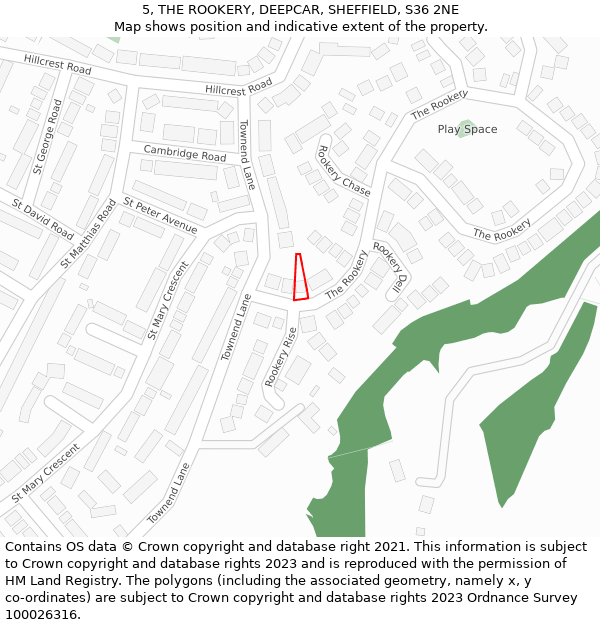 5, THE ROOKERY, DEEPCAR, SHEFFIELD, S36 2NE: Location map and indicative extent of plot