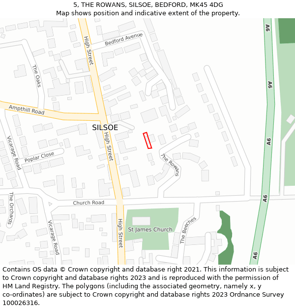 5, THE ROWANS, SILSOE, BEDFORD, MK45 4DG: Location map and indicative extent of plot