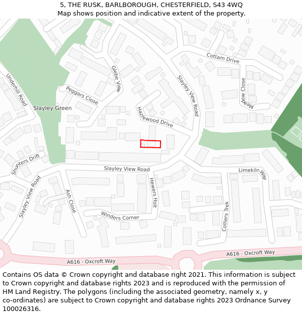 5, THE RUSK, BARLBOROUGH, CHESTERFIELD, S43 4WQ: Location map and indicative extent of plot