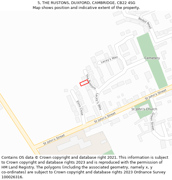 5, THE RUSTONS, DUXFORD, CAMBRIDGE, CB22 4SG: Location map and indicative extent of plot