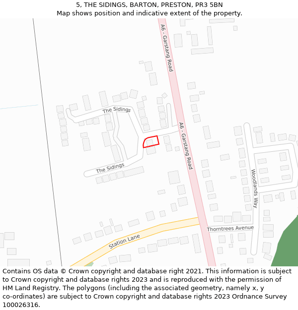 5, THE SIDINGS, BARTON, PRESTON, PR3 5BN: Location map and indicative extent of plot