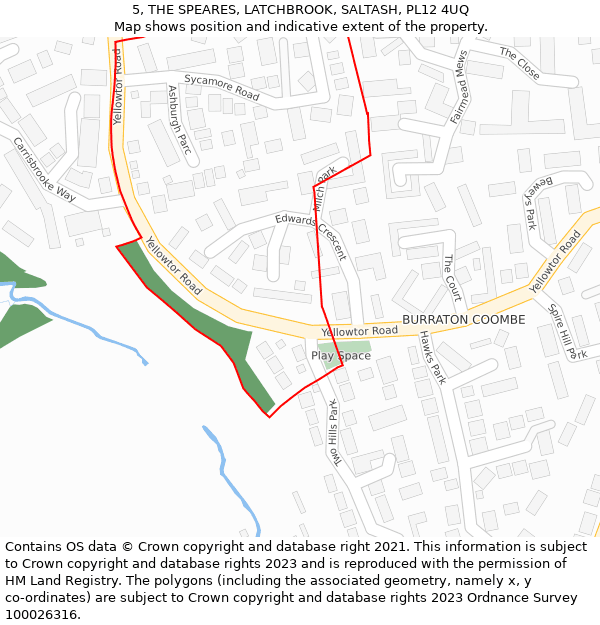 5, THE SPEARES, LATCHBROOK, SALTASH, PL12 4UQ: Location map and indicative extent of plot