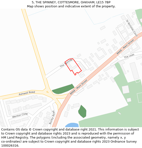 5, THE SPINNEY, COTTESMORE, OAKHAM, LE15 7BP: Location map and indicative extent of plot