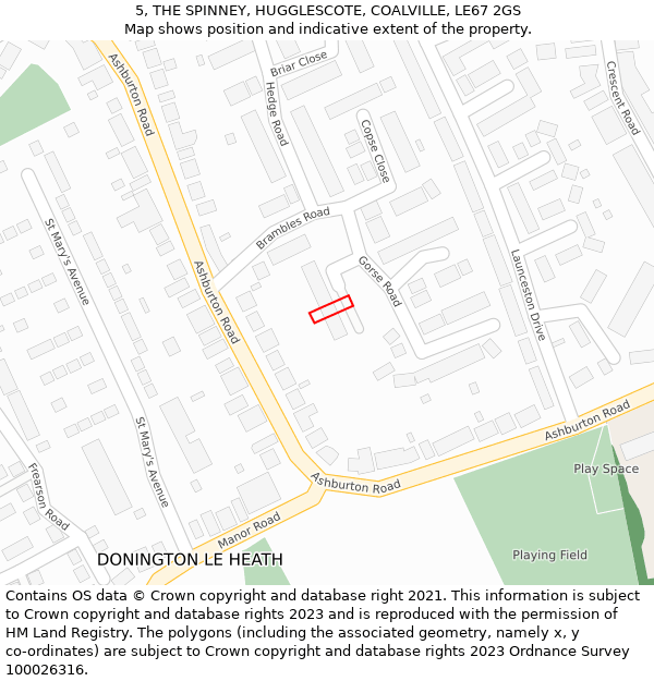 5, THE SPINNEY, HUGGLESCOTE, COALVILLE, LE67 2GS: Location map and indicative extent of plot