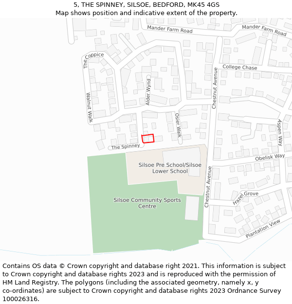 5, THE SPINNEY, SILSOE, BEDFORD, MK45 4GS: Location map and indicative extent of plot