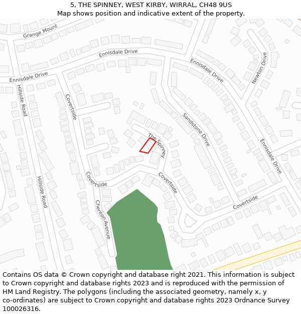 5, THE SPINNEY, WEST KIRBY, WIRRAL, CH48 9US: Location map and indicative extent of plot