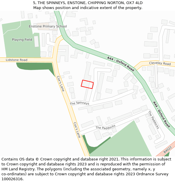 5, THE SPINNEYS, ENSTONE, CHIPPING NORTON, OX7 4LD: Location map and indicative extent of plot