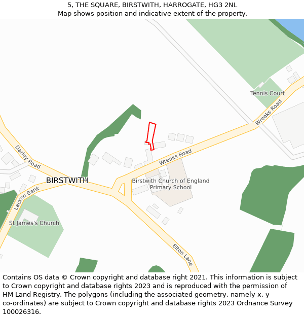 5, THE SQUARE, BIRSTWITH, HARROGATE, HG3 2NL: Location map and indicative extent of plot