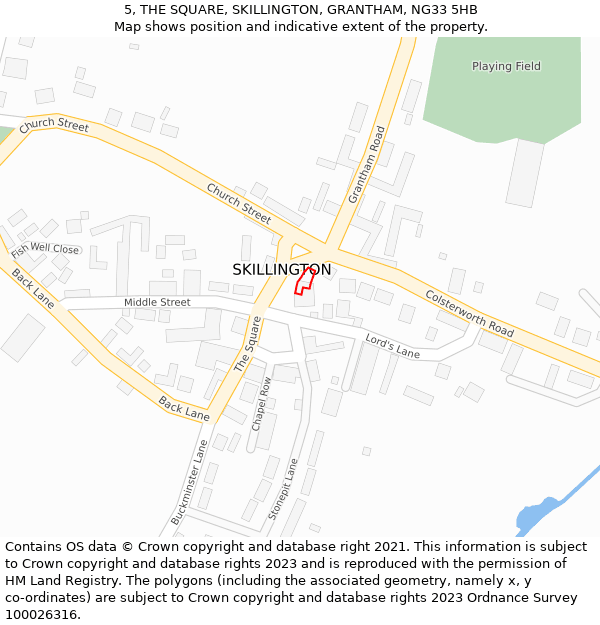 5, THE SQUARE, SKILLINGTON, GRANTHAM, NG33 5HB: Location map and indicative extent of plot