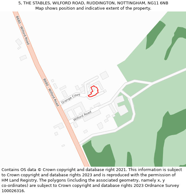 5, THE STABLES, WILFORD ROAD, RUDDINGTON, NOTTINGHAM, NG11 6NB: Location map and indicative extent of plot