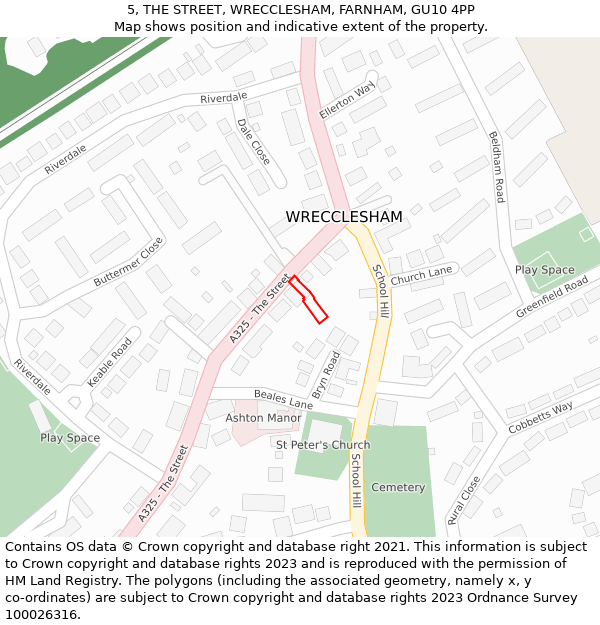 5, THE STREET, WRECCLESHAM, FARNHAM, GU10 4PP: Location map and indicative extent of plot