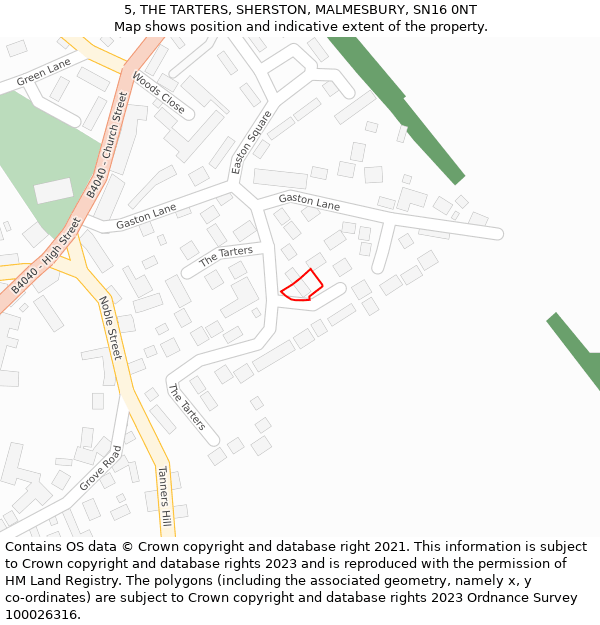 5, THE TARTERS, SHERSTON, MALMESBURY, SN16 0NT: Location map and indicative extent of plot