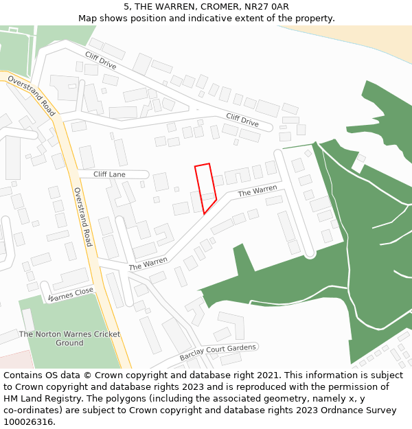 5, THE WARREN, CROMER, NR27 0AR: Location map and indicative extent of plot