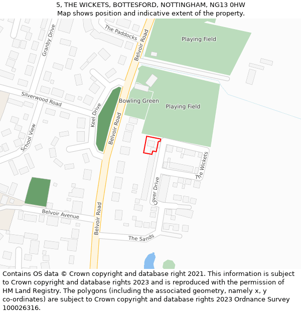 5, THE WICKETS, BOTTESFORD, NOTTINGHAM, NG13 0HW: Location map and indicative extent of plot