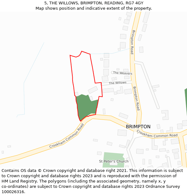 5, THE WILLOWS, BRIMPTON, READING, RG7 4GY: Location map and indicative extent of plot