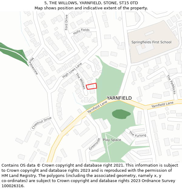 5, THE WILLOWS, YARNFIELD, STONE, ST15 0TD: Location map and indicative extent of plot