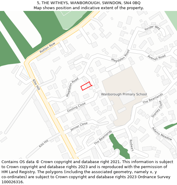 5, THE WITHEYS, WANBOROUGH, SWINDON, SN4 0BQ: Location map and indicative extent of plot