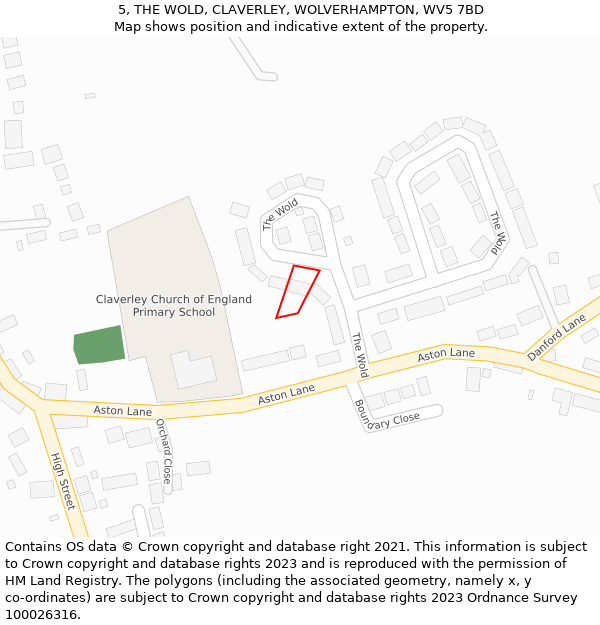 5, THE WOLD, CLAVERLEY, WOLVERHAMPTON, WV5 7BD: Location map and indicative extent of plot