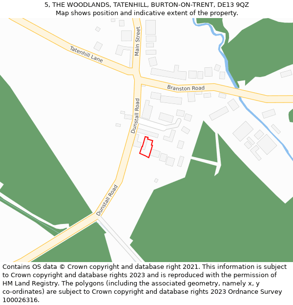 5, THE WOODLANDS, TATENHILL, BURTON-ON-TRENT, DE13 9QZ: Location map and indicative extent of plot