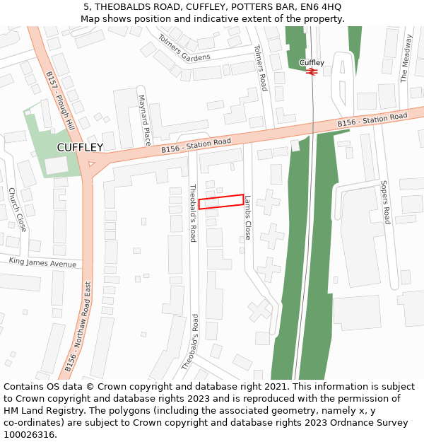 5, THEOBALDS ROAD, CUFFLEY, POTTERS BAR, EN6 4HQ: Location map and indicative extent of plot