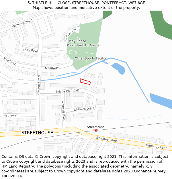 5, THISTLE HILL CLOSE, STREETHOUSE, PONTEFRACT, WF7 6GE: Location map and indicative extent of plot