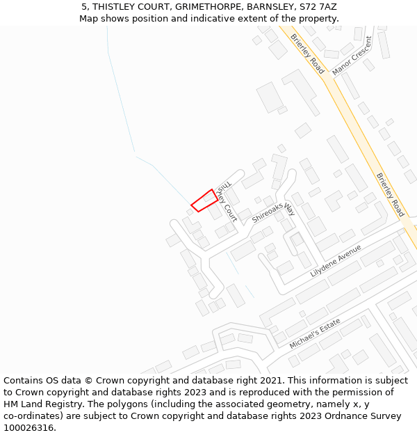 5, THISTLEY COURT, GRIMETHORPE, BARNSLEY, S72 7AZ: Location map and indicative extent of plot