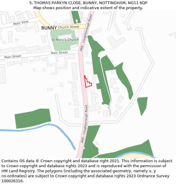 5, THOMAS PARKYN CLOSE, BUNNY, NOTTINGHAM, NG11 6QP: Location map and indicative extent of plot