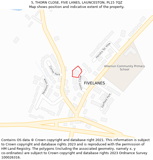 5, THORN CLOSE, FIVE LANES, LAUNCESTON, PL15 7QZ: Location map and indicative extent of plot