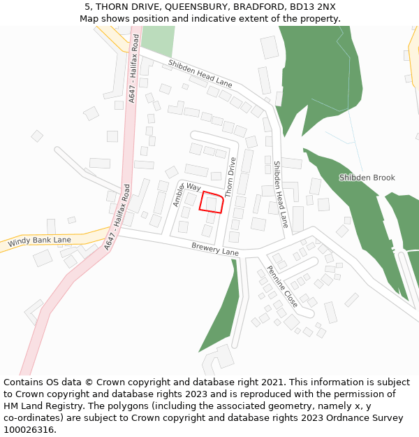 5, THORN DRIVE, QUEENSBURY, BRADFORD, BD13 2NX: Location map and indicative extent of plot